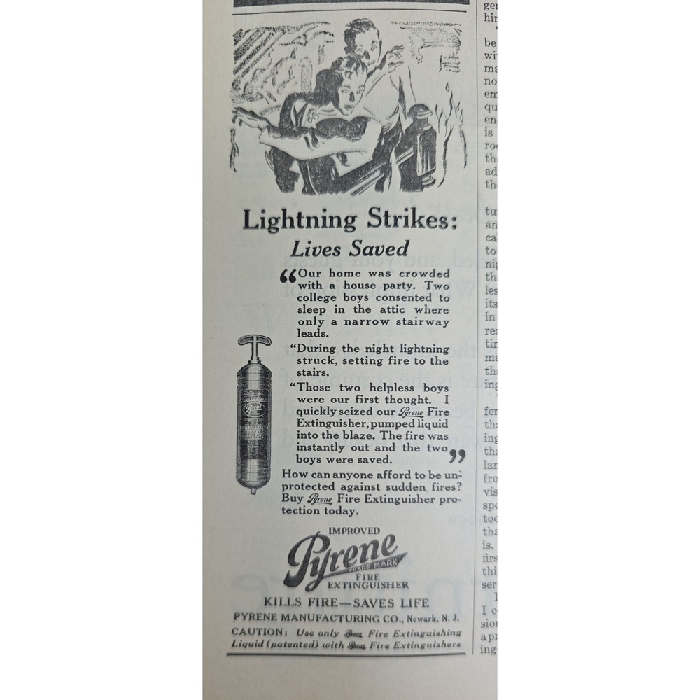 Vintage 1927 Pyrene Fire Extinguisher Antique Industrial Safety Device Print Ad